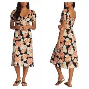 Roxy Summertime Feeling Sweetheart Puff Sleeve Floral Midi Dress